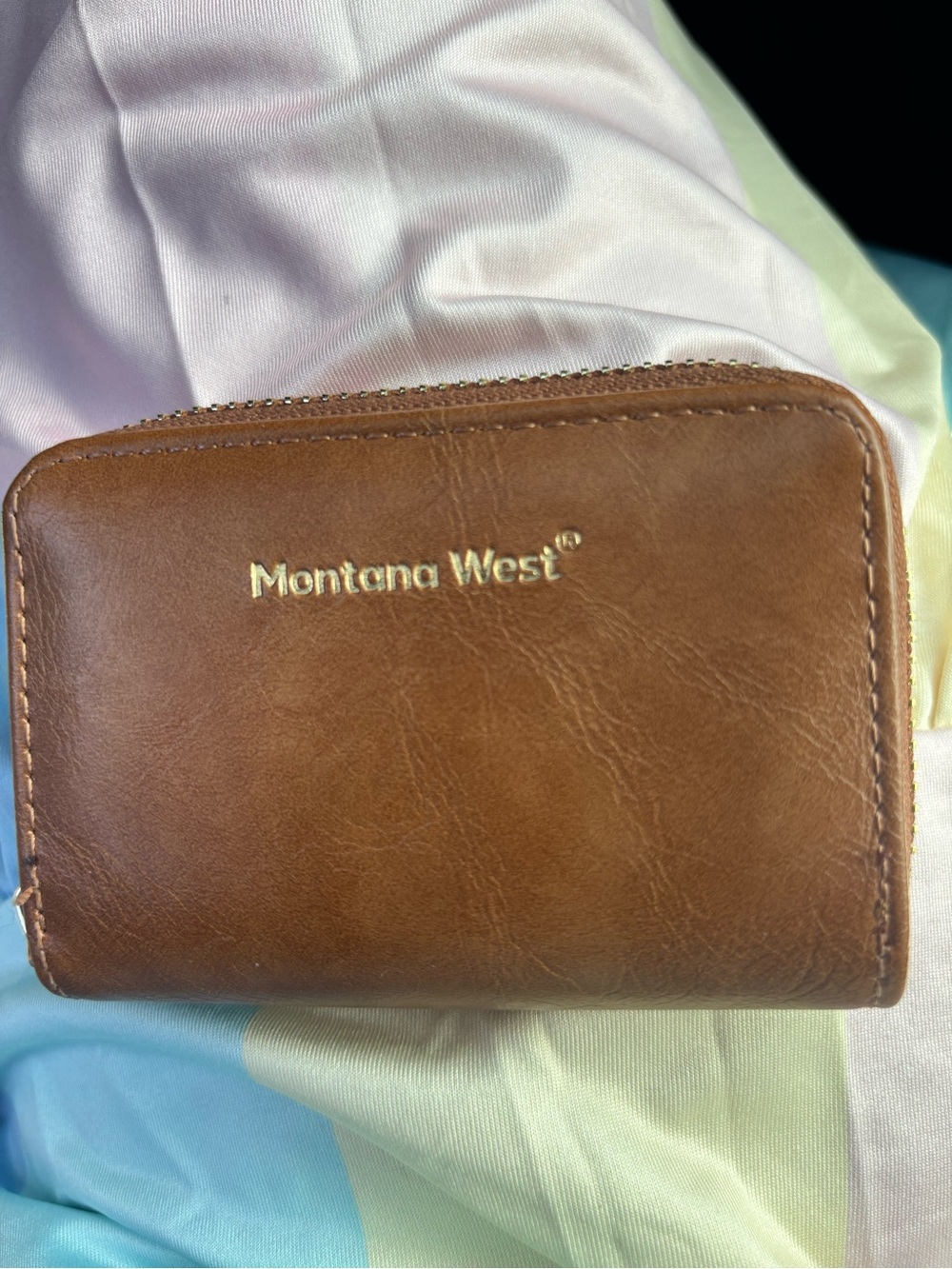 Montana West Tan/Brown Leather Zip Card & Key Holder